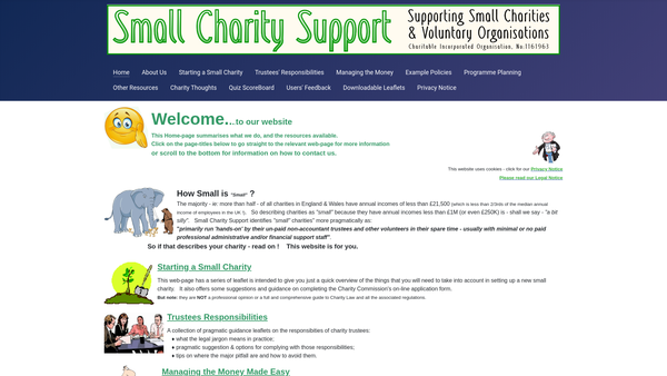 Screenshot of the Small Charity Support website