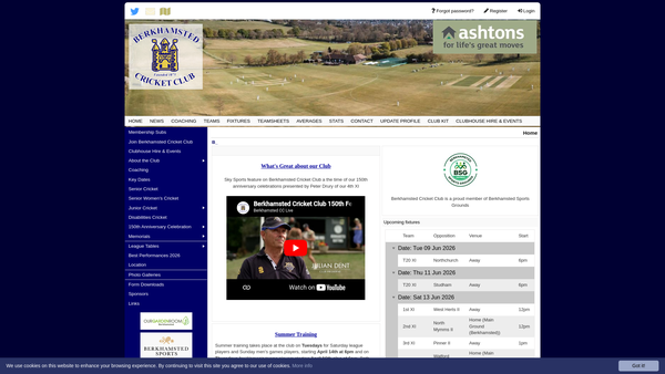 Screenshot of the Berkhamsted Community Cricket And Sports Club website