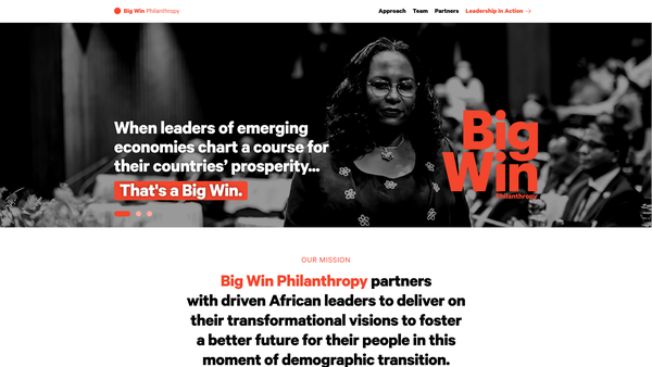 Screenshot of the Big Win Philanthropy website