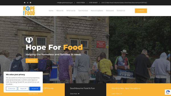 Screenshot of the Hope For Food website