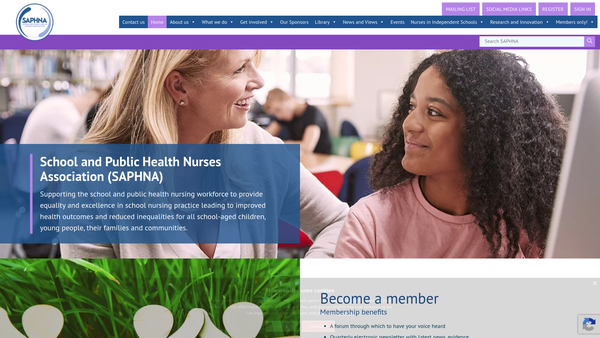 Screenshot of the School And Public Health Nurses Association website