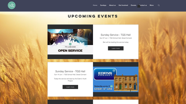 Screenshot of the New Life Church, Great Cornard website
