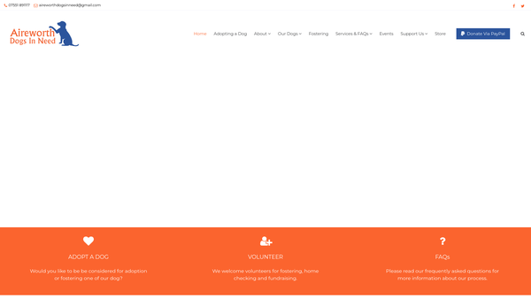 Screenshot of the Aireworth Dogs In Need website
