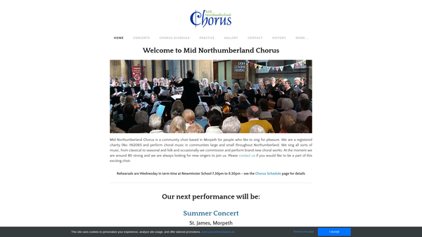 Screenshot of the Mid Northumberland Chorus website