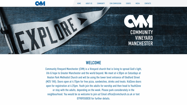 Screenshot of the Community Vineyard Manchester website