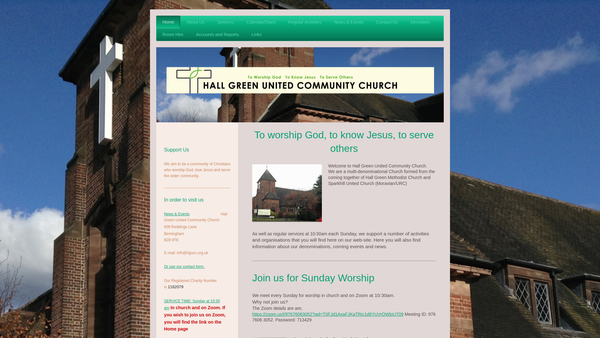 Screenshot of the Hall Green United Community Church website