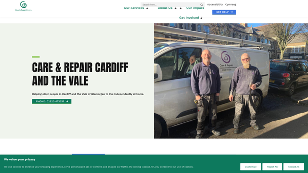Screenshot of the Care & Repair Cardiff And The Vale website