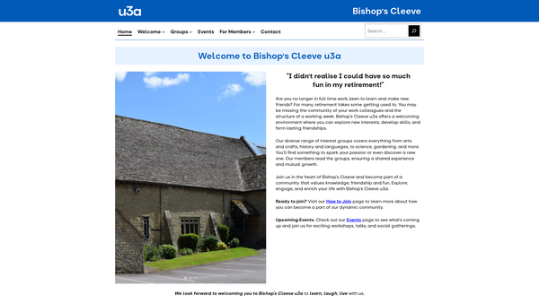 Screenshot of the Bishops Cleeve U3A website