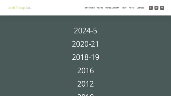 Screenshot of the Small Things Dance Collective website