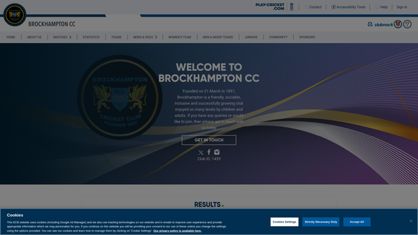 Screenshot of the Brockhampton Cricket Club CIO website