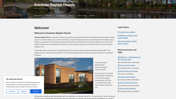 Screenshot of the Evesham Baptist Church website