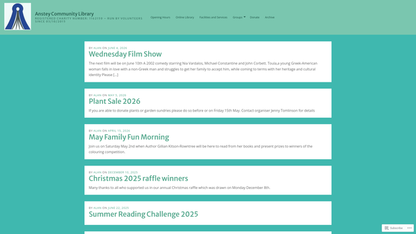 Screenshot of the Anstey Community Library website