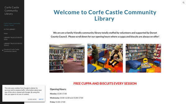 Screenshot of the Friends Of Corfe Castle Community Library website