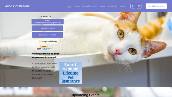 Screenshot of the Avon Cat Rescue website