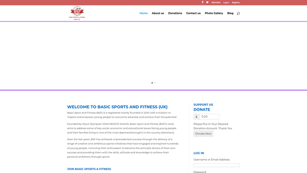 Screenshot of the Basic Sports & Fitness (Bsf Charity) website