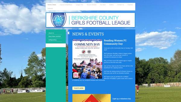 Screenshot of the Berkshire County Girls Football League website