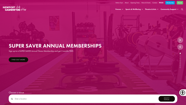 Screenshot of the Newport Live website