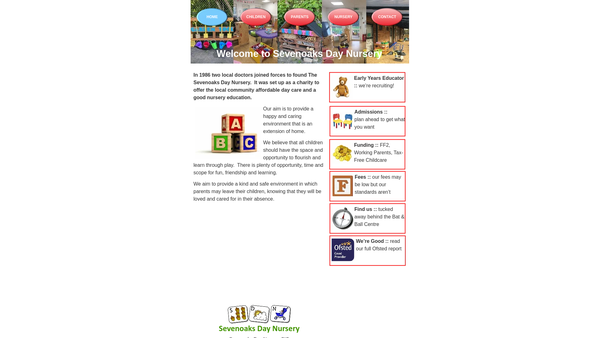 Screenshot of the Sevenoaks Day Nursery CIO website