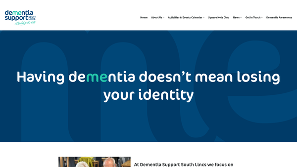 Screenshot of the Dementia Support South Lincs website