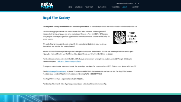 Screenshot of the The Regal Film Society website
