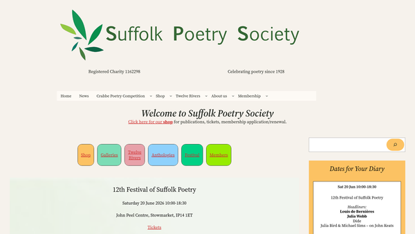 Screenshot of the Suffolk Poetry Society website