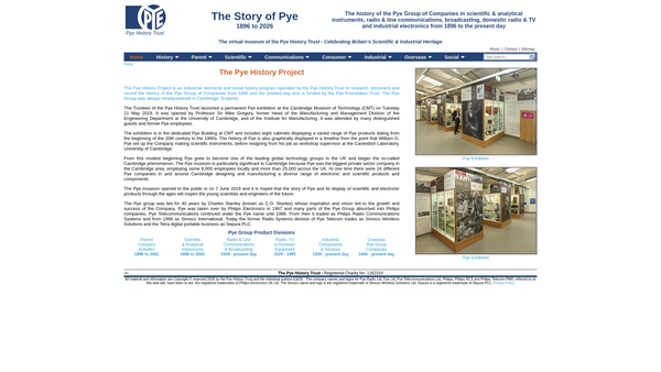 Screenshot of the The Pye History Trust website