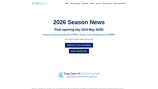 Screenshot of the Shap Swimming Pool website