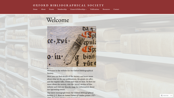 Screenshot of the The Oxford Bibliographical Society website