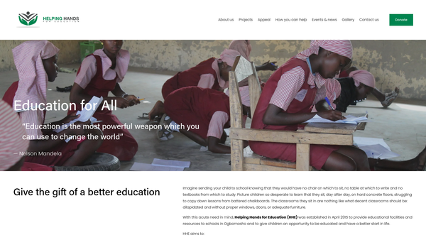 Screenshot of the Helping Hands For Education website