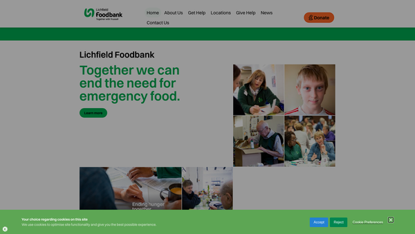 Screenshot of the Lichfield Foodbank website