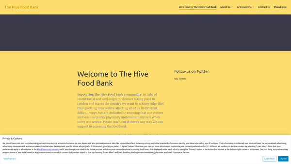 Screenshot of the The Hive Food Bank website