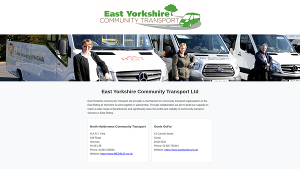 Screenshot of the East Yorkshire Community Transport Ltd website