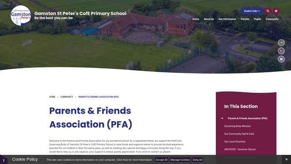 Screenshot of the Gamston Parents And Friends Association website