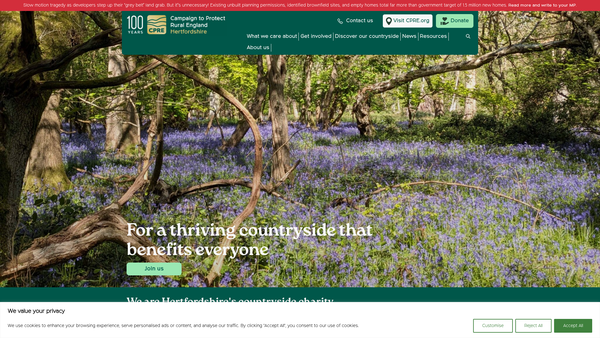 Screenshot of the Cpre Hertfordshire website