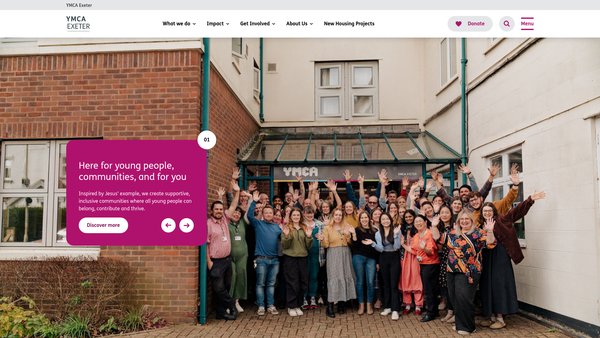 Screenshot of the YMCA Exeter Community Projects website