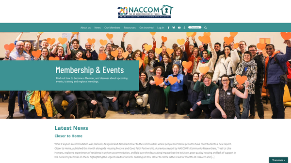 Screenshot of the NACCOM (No Accommodation Network) website