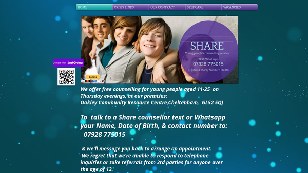 Screenshot of the Share Young People's Counselling Service website