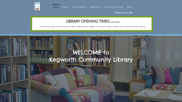 Screenshot of the Kegworth Community Library website