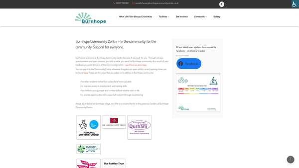 Screenshot of the Burnhope Community Centre website