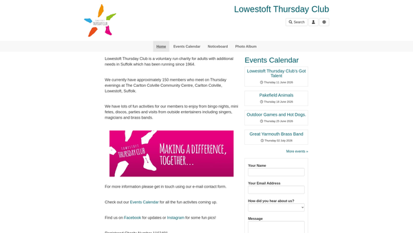 Screenshot of the Lowestoft Thursday Club website