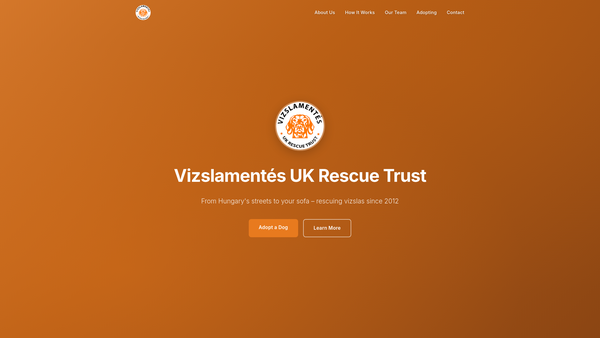 Screenshot of the Vizslamentes UK Rescue Trust website