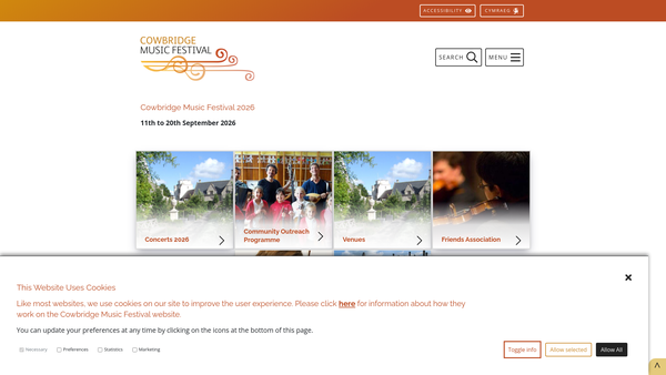 Screenshot of the Cowbridge Music Festival website