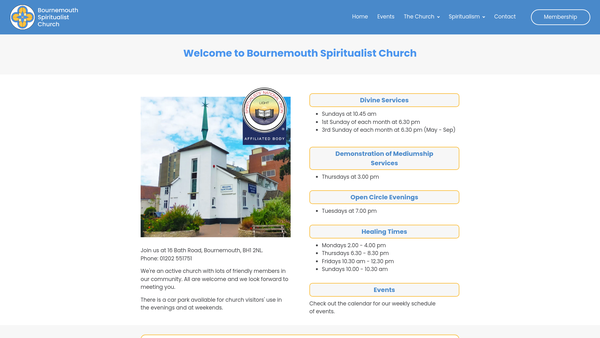 Screenshot of the Bournemouth Spiritualist Church website