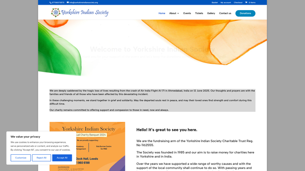 Screenshot of the Yorkshire Indian Society Charitable Trust website
