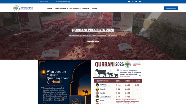 Screenshot of the International Humanitarian Relief website