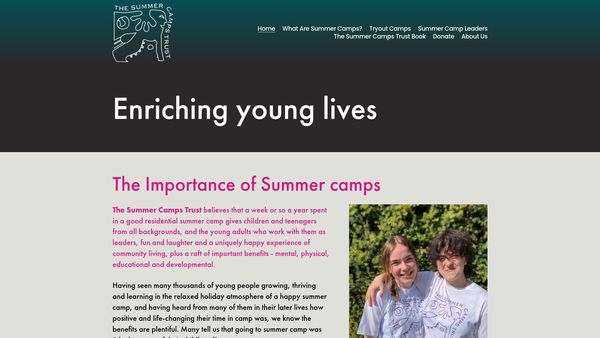 Screenshot of the The Summer Camps Trust website