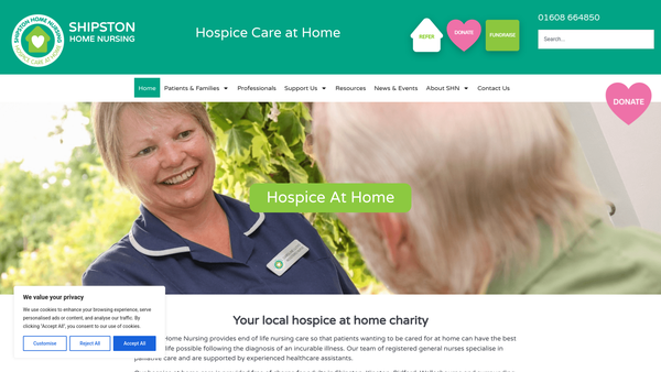Screenshot of the Shipston Home Nursing website