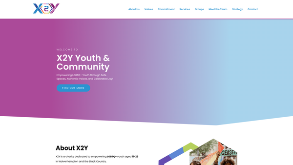 Screenshot of the X2y LGBT Youth Group website