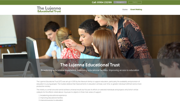 Screenshot of the The Lujenna Educational Trust website