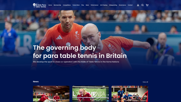 Screenshot of the British Para Table Tennis Ltd website